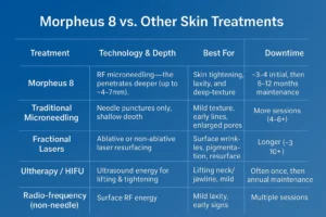 How Often Can I have Morpheus 8? 2 Table to show benefits of Morpheus 8 Sutton compared to other skin treatments